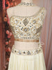 Soft Off-White Abstract Mirror and Thread Embroidered Design Chiffon Lehenga with Choker Dupatta