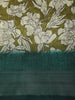 Soft Olive Green Floral Printed Design Linen Cotton Saree