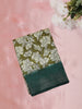 Soft Olive Green Floral Printed Design Linen Cotton Saree
