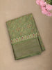Soft Olive Green Floral and Paisley Printed Design Mixed Cotton Saree with Zari Border
