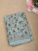 Soft Pastel Aqua Blue Floral Printed Design Linen Cotton Casual Wear Saree