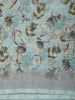 Soft Pastel Aqua Blue Floral Printed Design Linen Cotton Casual Wear Saree