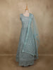 Soft Pastel Aqua Blue Floral Thread and Mirror Embroidered Design Net Anarkali Gown with Dupatta