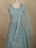 Soft Pastel Aqua Blue Floral Thread and Mirror Embroidered Design Net Anarkali Gown with Dupatta