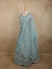 Soft Pastel Aqua Blue Floral Thread and Mirror Embroidered Design Net Anarkali Gown with Dupatta