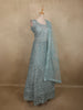 Soft Pastel Aqua Blue Floral Thread and Mirror Embroidered Design Net Anarkali Gown with Dupatta