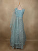 Soft Pastel Aqua Blue Floral Thread and Mirror Embroidered Design Net Anarkali Gown with Dupatta