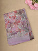 Soft Pastel Lavender Floral Printed Design Linen Cotton Saree