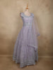 Soft Pastel Lavender Lilac Floral Thread and Mirror Embroidered Design Net Anarkali Gown with Dupatta