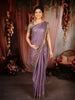 Soft Pastel Lavender Striped Zari Woven Design Pure Tussar Saree with Floral Border