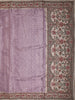 Soft Pastel Lavender Striped Zari Woven Design Pure Tussar Saree with Floral Border