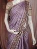 Soft Pastel Lavender Striped Zari Woven Design Pure Tussar Saree with Floral Border