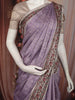 Soft Pastel Lavender Striped Zari Woven Design Pure Tussar Saree with Floral Border