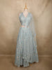 Soft Pastel Mint Aqua Blue Floral Thread and Beads Embroidered Design Net Lehenga With Net Dupatta