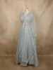 Soft Pastel Mint Aqua Blue Floral Thread and Beads Embroidered Design Net Lehenga With Net Dupatta