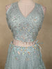 Soft Pastel Mint Aqua Blue Floral Thread and Beads Embroidered Design Net Lehenga With Net Dupatta