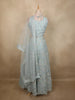 Soft Pastel Mint Aqua Blue Floral Thread and Beads Embroidered Design Net Lehenga With Net Dupatta