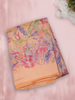 Soft Pastel Peach Floral Printed Design Mixed Cotton Saree