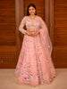 Soft Pastel Pink 3D Floral Embellishments Sequins and Beads Embroidered Design Net Bridal Lehenga With Net Designer Dupatta