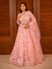 Soft Pastel Pink 3D Floral Embellishments Sequins and Beads Embroidered Design Net Bridal Lehenga With Net Designer Dupatta