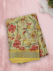 Soft Pastel Pistachio Green Floral Printed Design Mixed Linen Cotton Saree
