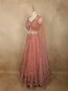 Soft Peach Blossom Floral Thread and Mirror Embroidered Design Net Designer Lehenga With Net Dupatta