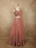 Soft Peach Blossom Floral Thread and Mirror Embroidered Design Net Designer Lehenga With Net Dupatta