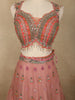 Soft Peach Blossom Floral Thread and Mirror Embroidered Design Net Designer Lehenga With Net Dupatta