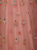 Soft Peach Blossom Floral Thread and Mirror Embroidered Design Net Designer Lehenga With Net Dupatta
