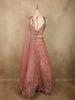 Soft Peach Blossom Floral Thread and Mirror Embroidered Design Net Designer Lehenga With Net Dupatta