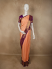 Soft Peach Butta Woven Design Pure Kanchipuram Silk Saree with Contrast Zari Border