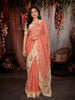 Soft Peach Coral Butta Zari Embroidered Design Pure Organza Saree with Contrast Motif Border