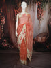 Soft Peach Coral Butta Zari Embroidered Design Pure Organza Saree with Contrast Motif Border