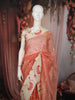 Soft Peach Coral Butta Zari Embroidered Design Pure Organza Saree with Contrast Motif Border