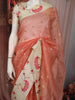 Soft Peach Coral Butta Zari Embroidered Design Pure Organza Saree with Contrast Motif Border