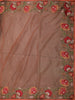 Soft Peach Coral Floral Thread Embroidered Design Net Fancy Saree with Floral Border
