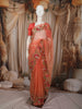 Soft Peach Coral Floral Thread Embroidered Design Net Fancy Saree with Floral Border