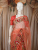 Soft Peach Coral Floral Thread Embroidered Design Net Fancy Saree with Floral Border