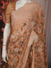 Soft Peach Floral Printed Design Georgette Fancy Saree with Scalloped Border