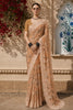Soft Peach Floral Printed Design Georgette Fancy Saree with Scalloped Border