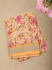 Soft Peach Floral Printed Design Linen Cotton Saree with Zari Border