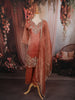 Soft Peach Floral Sequins and Beads Embroidered Design Tissue Silk Straight Cut Salwar Suit with Matching Dupatta