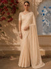 Soft Peach Floral Sequins and Thread Embroidered Design Georgette Saree with Floral Border