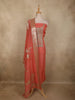 Soft Peach Floral Sequins and Zardozi Embroidered Design Tissue Unstitched Salwar Material with Dupatta