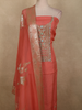 Soft Peach Floral Sequins and Zardozi Embroidered Design Tissue Unstitched Salwar Material with Dupatta