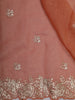 Soft Peach Floral Thread Embroidered Design Pure Organza Saree with Scalloped Border