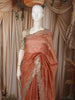 Soft Peach Floral Thread Embroidered Design Pure Organza Saree with Scalloped Border