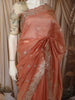 Soft Peach Floral Thread Embroidered Design Pure Organza Saree with Scalloped Border