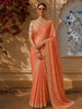 Soft Peach Floral Thread Embroidered Design Pure Organza Saree with Scalloped Border