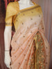Soft Peach Floral Thread Embroidered Design Pure Tussar Saree